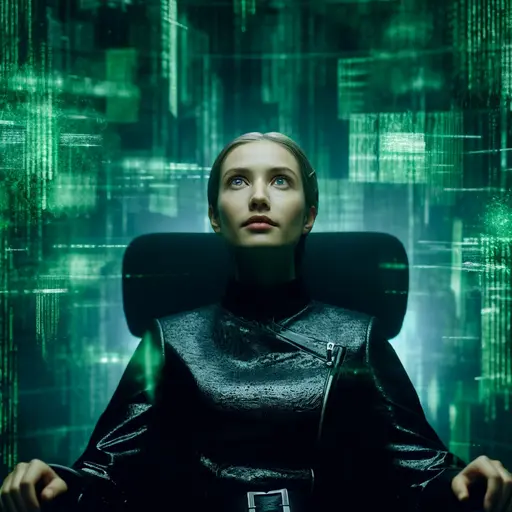 Woman in The Matrix reflecting on consciousness