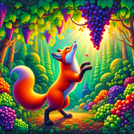 A fox reaching for grapes