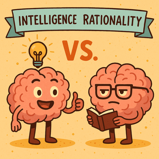 Playful image of two brains, one standing for intelligence, one for rationality