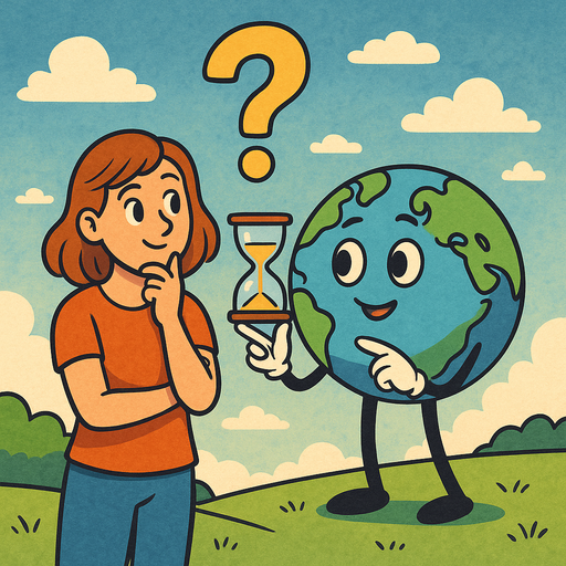 Woman looking at planet Earth, which is holding up an hourglass
