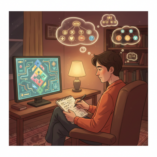 A person studying a puzzle, planning their moves carefully
