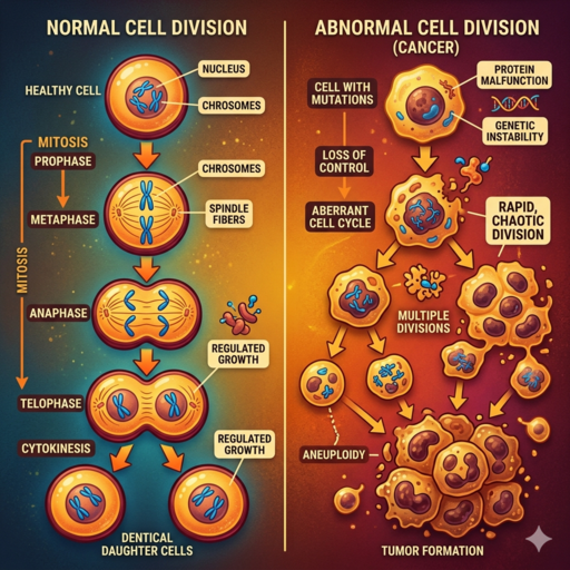 Cancer cells dividing under a microscope