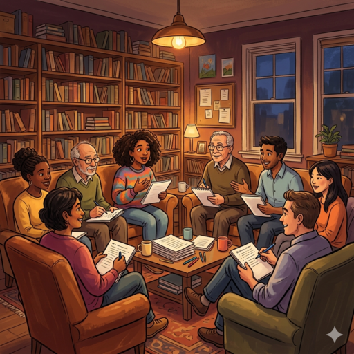 People discussing at night People discussing at night